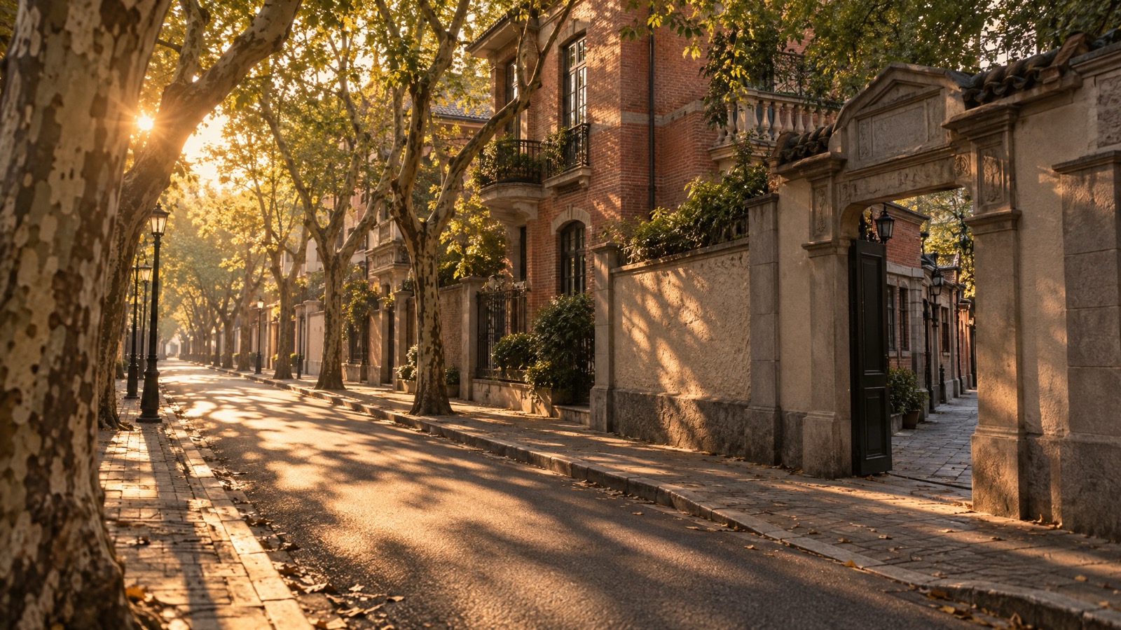 愚园路街景：法国梧桐与老洋房